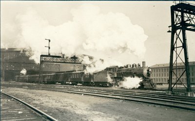 Railroad train leaving Union Station, St. Louis by Oscar C. Kuehn