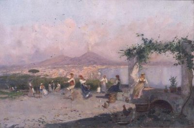 The Bay of Naples with Figures Dancing in the Foreground by Oscar Ricciardi