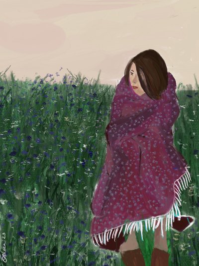Wrapped Woman Wildflower Field by Osheensgallery