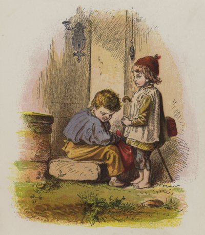 Two Boys on a Doorstep of a House by Oskar Pletsch