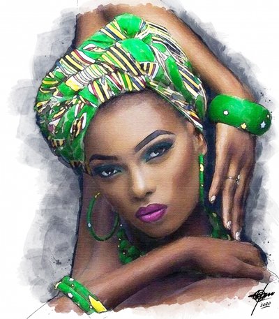 Vibrant Green Headwrap Woman by Osvaldo Russo