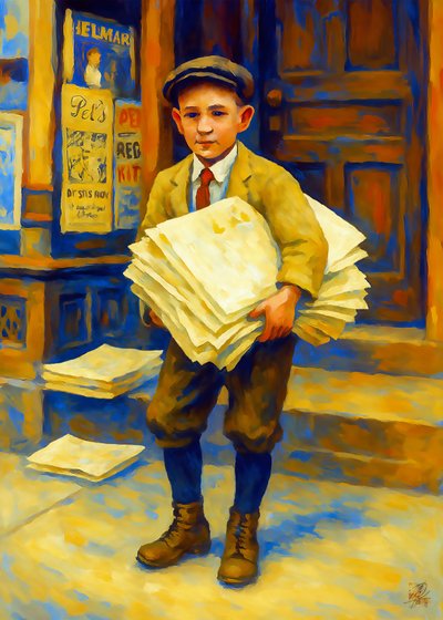 Vintage Newsboy Portrait by Osvaldo Russo