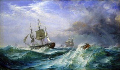 A man at sea, launching aid from the HMS 