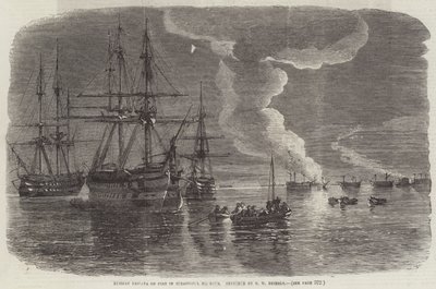 Russian Frigate on Fire in Sebastopol Harbour by Oswald Walters Brierly