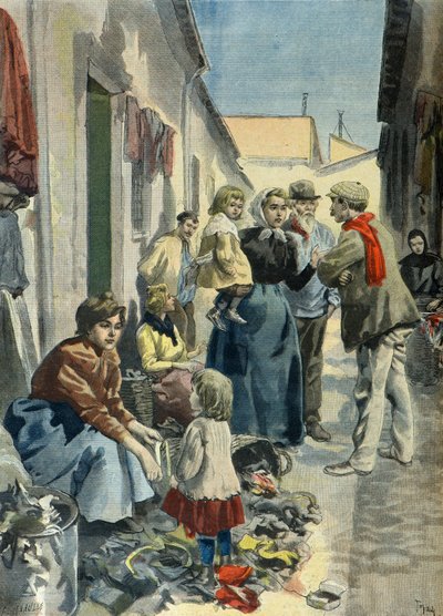 A Family of Ragpickers in Paris in 1899 (Engraving) by Oswaldo Tofani
