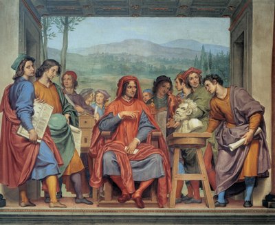Laurent de Medici (Lorenzo the Magnificent) sitting in the middle of the artists, Fresco by Ottavio Vannini - Museo degli Argenti, Florence by Ottavio Vannini