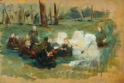 Group of Children with Three White-Clad Nuns and a Clergyman on a Forest Meadow in the Sun by Otto Friedrich