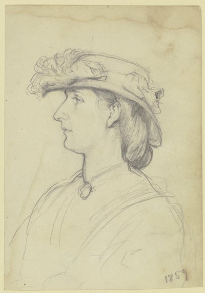 Portrait of a Lady with Hat in Profile to the Left by Otto Scholderer