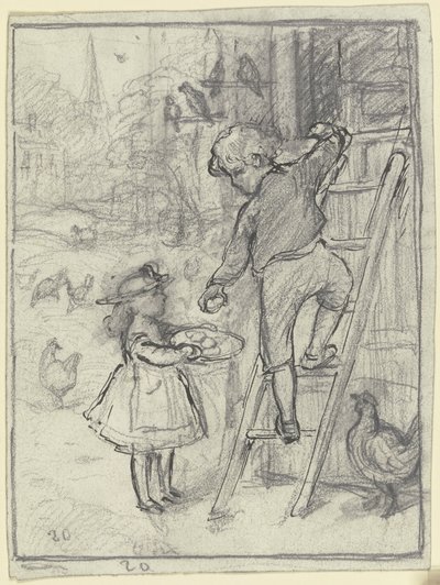 Boy and Girl Collecting Eggs by Otto Scholderer