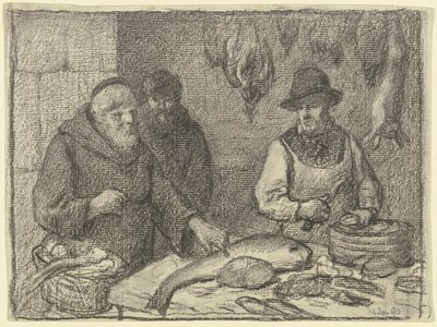 Monk with a Fishmonger by Otto Scholderer