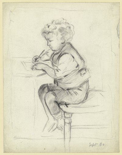 Boy Writing in Profile to the Left by Otto Scholderer