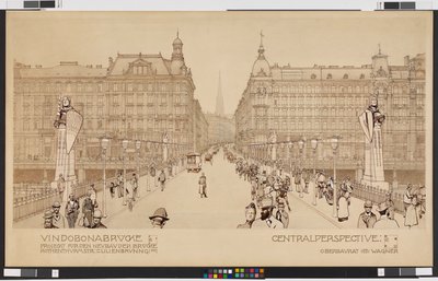Vindobona Bridge / Project for the New Construction of the Rothenthurmstraße - Lilienbrunngasse Bridge. Central Perspective by Otto Wagner