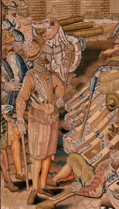 Flemish tapestry. Series Triumphs and battles of Archduke Albert. Assault on the town of Calais. Second tapestry in the series. Model Otto van Veen and Hans I Snellinck. Manufacture Martin Reynbouts, Brussels by Otto van Veen