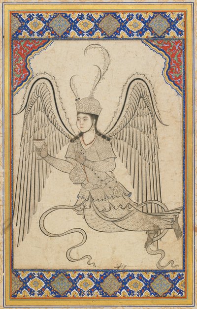 Angel, flying, with cup and wine flask by Ottoman School