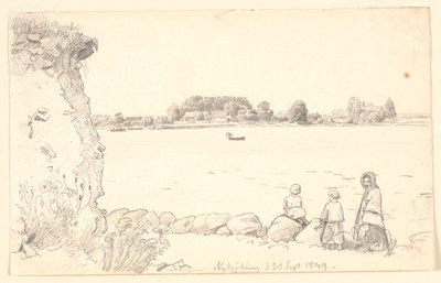 A Lady and Two Children by Guldborg Sund, Nykøbing Falster by P.C. Skovgaard