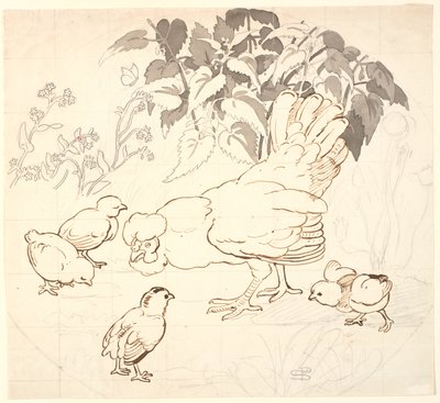 Hen with Her Chicks in a Circular Composition by P.C. Skovgaard