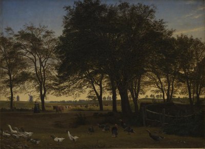 Scene at Iselingen. In the Background Vordingborg Church and Goose Tower. September Evening by P.C. Skovgaard