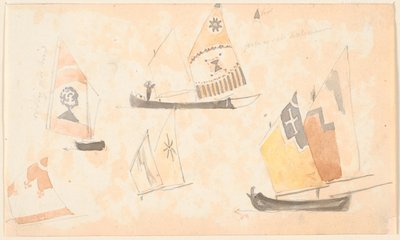 Sketchbook Pages with Studies of Venetian Sailboats by P.C. Skovgaard