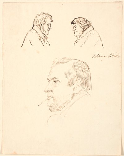 Two Caricatured Male Profiles and a Male Portrait in Profile Facing Left by P.C. Skovgaard