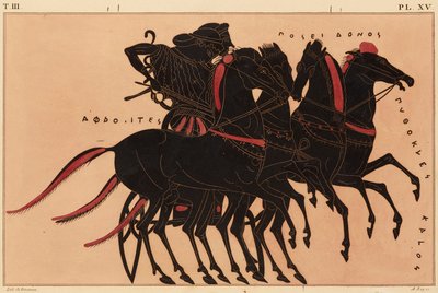 Print of the Decoration on a Greek Amphora, showing Aphrodite driving Poseidon in a Chariot, c. 1858 by P. Bineteau
