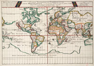 Chart Plotting the Routes from France and Spain, of the Outward and Return Voyages to the West Indies and East Indies, with Branches for Different Destinations by P. Du Val