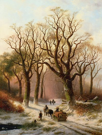Woodcutters on a Winter Path by P. Hilliot