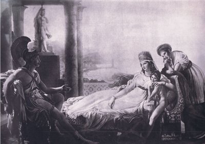 Aeneas relating to Dido the misfortunes of Troy, from MacMillan school posters by P. N. Guerin