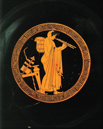 Aulete, a musician playing the aulos, a double flute by Painter Brygos