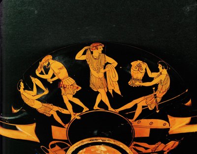 Warriors putting on their armour, one youth cutting off his long hair by Painter Makron