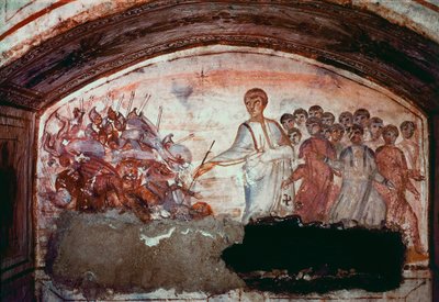 Paleochristian Art (period of ancient Rome): Passage of the Red Sea. Fresco from the Catacomb of Via Latina. 4th century by Paleo Christian