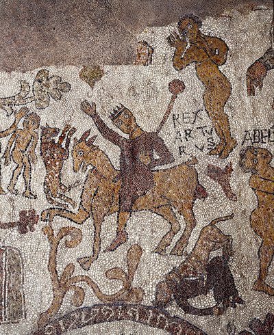 Representation of King Arthur and Perceval. Mosaic of Pantaleone, priest and mosaic. 1163-1166. Central nave of the Cathedral of Otranto, Italy by Pantaleon Pantaleon