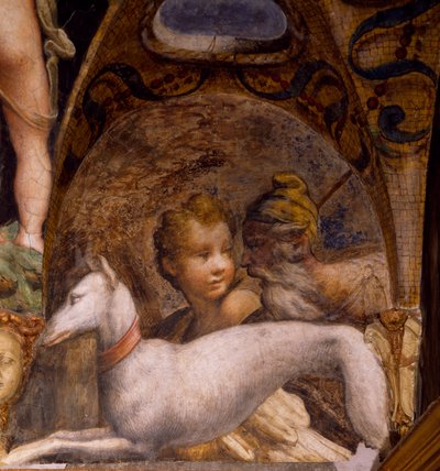 Dog and hunter, from Myth of Diana and Actaeon by Parmigianino