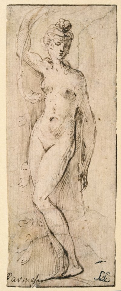 Female Figure - Study for Santa Maria della Steccata, Parma by Parmigianino