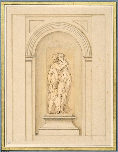 Two Figures and a Cupid Surrounded by a Later Architectural Frame by Parmigianino