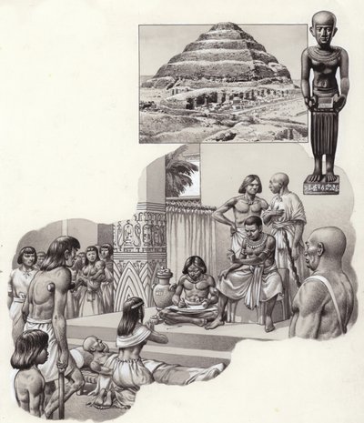 Imhotep "the good physician" giving advice to a sick man by Pat (1907-95) Nicolle