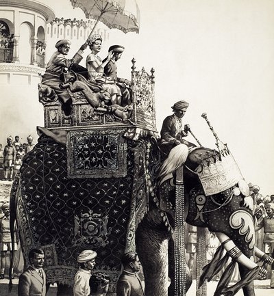 Queen Elizabeth II on an Elephant by Pat (1907-95) Nicolle