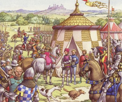 Mercenaries Camped in Italy in the Middle Ages by Pat (1907-95) Nicolle