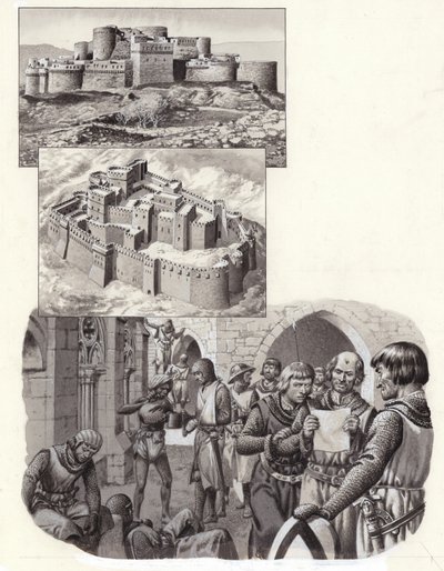 The Fortress of Krak des Chevaliers by Pat (1907-95) Nicolle