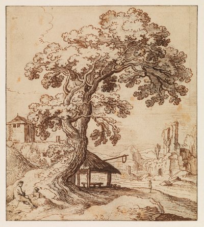 Landscape with ruins and figures, c.1615 by Paul (circle of) Brill or Bril