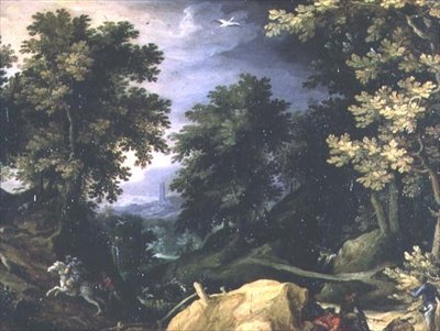 Landscape with a Rabbit Hunt by Paul Brill or Bril