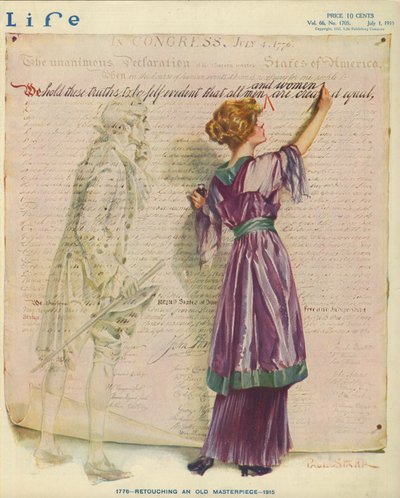 1776 - Retouching an Old Masterpiece - 1915, Life magazine cover by Paul C. Stahr