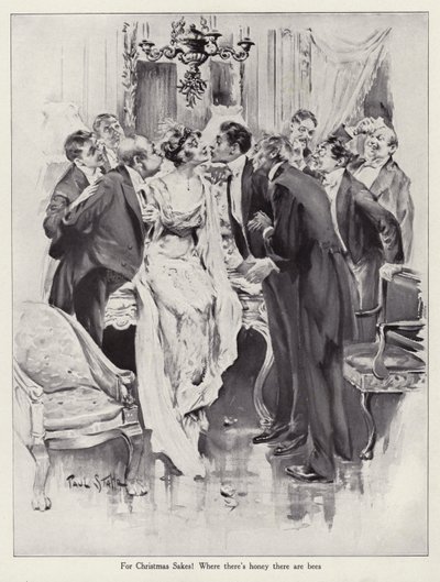Men swarming around a beautiful woman like bees around a honey pot by Paul C. Stahr