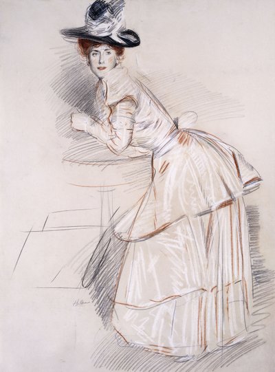 Portrait of Madame Helleu Leaning on a Table by Paul Cesar Helleu