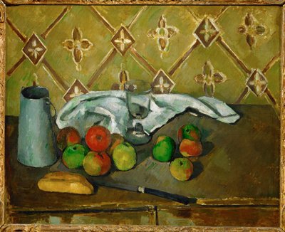 Fruits, Napkin and Jug of Milk by Paul Cézanne