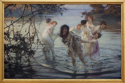 Happy ebats. Young women having fun while swimming in the river. Painting by Paul Emile Chabas, circa 1899. Museum of Fine Arts of Nantes. by Paul Chabas