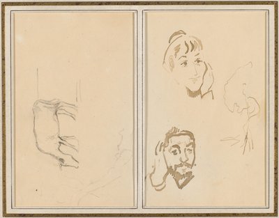 A Grazing Cow; Head of a Woman with Her Hand on Her Cheek, and Head of a Man with His Hand on His Ear by Paul Gauguin