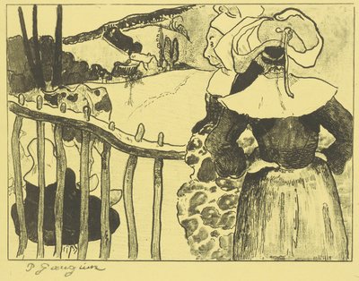 Breton Women Beside a Fence by Paul Gauguin
