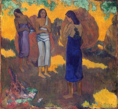 Three Tahitian Women Against a Yellow Background by Paul Gauguin