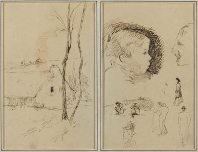 Landscape with a Cottage; Profile of Boy, Profile of Man, Two Women in a Landscape, and Five Other Studies (verso) by Paul Gauguin