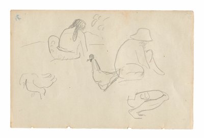 Sketches of Seated Figures and Chickens (recto), Nude Female Torso (related to the painting Te a no areois [The Seed of the Areoi]) (verso), from the Carnet de Tahiti (Tahitian sketchbook) by Paul Gauguin